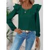 imageFalechay Womens Bow Tie Back Tops Square Neck Long Ruffle Sleeve TShirts Cute Babydoll Chiffon Texture Women Trendy TunicDark Green