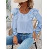 imageFalechay Womens Bow Tie Back Tops Square Neck Long Ruffle Sleeve TShirts Cute Babydoll Chiffon Texture Women Trendy TunicLight Blue