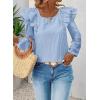 imageFalechay Womens Bow Tie Back Tops Square Neck Long Ruffle Sleeve TShirts Cute Babydoll Chiffon Texture Women Trendy TunicLight Blue