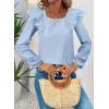 imageFalechay Womens Bow Tie Back Tops Square Neck Long Ruffle Sleeve TShirts Cute Babydoll Chiffon Texture Women Trendy TunicLight Blue