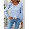 imageFalechay Womens Bow Tie Back Tops Square Neck Long Ruffle Sleeve TShirts Cute Babydoll Chiffon Texture Women Trendy TunicLight Blue