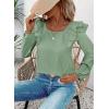 imageFalechay Womens Bow Tie Back Tops Square Neck Long Ruffle Sleeve TShirts Cute Babydoll Chiffon Texture Women Trendy TunicLight Green
