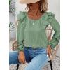 imageFalechay Womens Bow Tie Back Tops Square Neck Long Ruffle Sleeve TShirts Cute Babydoll Chiffon Texture Women Trendy TunicLight Green
