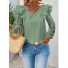 imageFalechay Womens Bow Tie Back Tops Square Neck Long Ruffle Sleeve TShirts Cute Babydoll Chiffon Texture Women Trendy TunicLight Green
