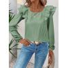 imageFalechay Womens Bow Tie Back Tops Square Neck Long Ruffle Sleeve TShirts Cute Babydoll Chiffon Texture Women Trendy TunicLight Green