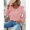 imageFalechay Womens Bow Tie Back Tops Square Neck Long Ruffle Sleeve TShirts Cute Babydoll Chiffon Texture Women Trendy TunicLight Pink
