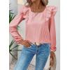 imageFalechay Womens Bow Tie Back Tops Square Neck Long Ruffle Sleeve TShirts Cute Babydoll Chiffon Texture Women Trendy TunicLight Pink