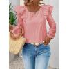 imageFalechay Womens Bow Tie Back Tops Square Neck Long Ruffle Sleeve TShirts Cute Babydoll Chiffon Texture Women Trendy TunicLight Pink