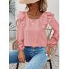 imageFalechay Womens Bow Tie Back Tops Square Neck Long Ruffle Sleeve TShirts Cute Babydoll Chiffon Texture Women Trendy TunicLight Pink