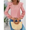 imageFalechay Womens Bow Tie Back Tops Square Neck Long Ruffle Sleeve TShirts Cute Babydoll Chiffon Texture Women Trendy TunicLight Pink