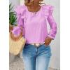 imageFalechay Womens Bow Tie Back Tops Square Neck Long Ruffle Sleeve TShirts Cute Babydoll Chiffon Texture Women Trendy TunicLight Purple