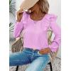imageFalechay Womens Bow Tie Back Tops Square Neck Long Ruffle Sleeve TShirts Cute Babydoll Chiffon Texture Women Trendy TunicLight Purple