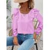 imageFalechay Womens Bow Tie Back Tops Square Neck Long Ruffle Sleeve TShirts Cute Babydoll Chiffon Texture Women Trendy TunicLight Purple