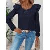 imageFalechay Womens Bow Tie Back Tops Square Neck Long Ruffle Sleeve TShirts Cute Babydoll Chiffon Texture Women Trendy TunicNavy Blue