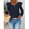imageFalechay Womens Bow Tie Back Tops Square Neck Long Ruffle Sleeve TShirts Cute Babydoll Chiffon Texture Women Trendy TunicNavy Blue