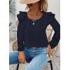 imageFalechay Womens Bow Tie Back Tops Square Neck Long Ruffle Sleeve TShirts Cute Babydoll Chiffon Texture Women Trendy TunicNavy Blue