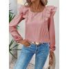 imageFalechay Womens Bow Tie Back Tops Square Neck Long Ruffle Sleeve TShirts Cute Babydoll Chiffon Texture Women Trendy TunicPink