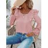imageFalechay Womens Bow Tie Back Tops Square Neck Long Ruffle Sleeve TShirts Cute Babydoll Chiffon Texture Women Trendy TunicPink