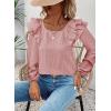 imageFalechay Womens Bow Tie Back Tops Square Neck Long Ruffle Sleeve TShirts Cute Babydoll Chiffon Texture Women Trendy TunicPink