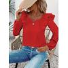 imageFalechay Womens Bow Tie Back Tops Square Neck Long Ruffle Sleeve TShirts Cute Babydoll Chiffon Texture Women Trendy TunicRed