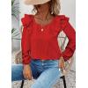imageFalechay Womens Bow Tie Back Tops Square Neck Long Ruffle Sleeve TShirts Cute Babydoll Chiffon Texture Women Trendy TunicRed