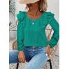 imageFalechay Womens Bow Tie Back Tops Square Neck Long Ruffle Sleeve TShirts Cute Babydoll Chiffon Texture Women Trendy TunicTurquoise