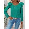 imageFalechay Womens Bow Tie Back Tops Square Neck Long Ruffle Sleeve TShirts Cute Babydoll Chiffon Texture Women Trendy TunicTurquoise