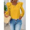 imageFalechay Womens Bow Tie Back Tops Square Neck Long Ruffle Sleeve TShirts Cute Babydoll Chiffon Texture Women Trendy TunicYellow