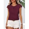 imageFalechay Womens Summer Tops Casual Lace Short Sleeve Blouses Crewneck Cute Flowy Babydoll Bohemian Trendy Tunic ShirtsBurgundy