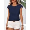 imageFalechay Womens Summer Tops Casual Lace Short Sleeve Blouses Crewneck Cute Flowy Babydoll Bohemian Trendy Tunic ShirtsNavy Blue
