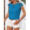 imageFalechay Womens Summer Tops Casual Lace Short Sleeve Blouses Crewneck Cute Flowy Babydoll Bohemian Trendy Tunic ShirtsRoyal Blue