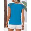 imageFalechay Womens Summer Tops Casual Lace Short Sleeve Blouses Crewneck Cute Flowy Babydoll Bohemian Trendy Tunic ShirtsRoyal Blue