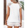 imageFalechay Womens Summer Tops Casual Lace Short Sleeve Blouses Crewneck Cute Flowy Babydoll Bohemian Trendy Tunic ShirtsWhite
