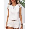 imageFalechay Womens Summer Tops Casual Lace Short Sleeve Blouses Crewneck Cute Flowy Babydoll Bohemian Trendy Tunic ShirtsWhite