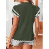 imageFalechay Womens Tops Summer Short Ruffle Sleeve V Neck Blouses Cute Boho Swiss Dot Lace Shirts Casual Flowy RIC Rac Trims TeeArmy Greenw