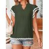imageFalechay Womens Tops Summer Short Ruffle Sleeve V Neck Blouses Cute Boho Swiss Dot Lace Shirts Casual Flowy RIC Rac Trims TeeArmy Greenw