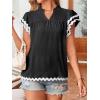 imageFalechay Womens Tops Summer Short Ruffle Sleeve V Neck Blouses Cute Boho Swiss Dot Lace Shirts Casual Flowy RIC Rac Trims TeeBlackw