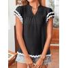 imageFalechay Womens Tops Summer Short Ruffle Sleeve V Neck Blouses Cute Boho Swiss Dot Lace Shirts Casual Flowy RIC Rac Trims TeeBlackw