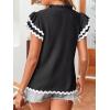 imageFalechay Womens Tops Summer Short Ruffle Sleeve V Neck Blouses Cute Boho Swiss Dot Lace Shirts Casual Flowy RIC Rac Trims TeeBlackw