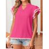 imageFalechay Womens Tops Summer Short Ruffle Sleeve V Neck Blouses Cute Boho Swiss Dot Lace Shirts Casual Flowy RIC Rac Trims TeeHot Pinkp