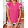 imageFalechay Womens Tops Summer Short Ruffle Sleeve V Neck Blouses Cute Boho Swiss Dot Lace Shirts Casual Flowy RIC Rac Trims TeeHot Pinkp