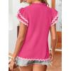 imageFalechay Womens Tops Summer Short Ruffle Sleeve V Neck Blouses Cute Boho Swiss Dot Lace Shirts Casual Flowy RIC Rac Trims TeeHot Pinkp