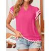 imageFalechay Womens Tops Summer Short Ruffle Sleeve V Neck Blouses Cute Boho Swiss Dot Lace Shirts Casual Flowy RIC Rac Trims TeeHot Pinkp
