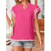 imageFalechay Womens Tops Summer Short Ruffle Sleeve V Neck Blouses Cute Boho Swiss Dot Lace Shirts Casual Flowy RIC Rac Trims TeeHot Pinkp