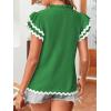 imageFalechay Womens Tops Summer Short Ruffle Sleeve V Neck Blouses Cute Boho Swiss Dot Lace Shirts Casual Flowy RIC Rac Trims TeeKelly Greenw