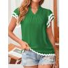 imageFalechay Womens Tops Summer Short Ruffle Sleeve V Neck Blouses Cute Boho Swiss Dot Lace Shirts Casual Flowy RIC Rac Trims TeeKelly Greenw