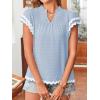 imageFalechay Womens Tops Summer Short Ruffle Sleeve V Neck Blouses Cute Boho Swiss Dot Lace Shirts Casual Flowy RIC Rac Trims TeeLight Bluew