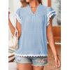 imageFalechay Womens Tops Summer Short Ruffle Sleeve V Neck Blouses Cute Boho Swiss Dot Lace Shirts Casual Flowy RIC Rac Trims TeeLight Bluew