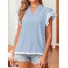 imageFalechay Womens Tops Summer Short Ruffle Sleeve V Neck Blouses Cute Boho Swiss Dot Lace Shirts Casual Flowy RIC Rac Trims TeeLight Bluew