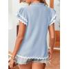 imageFalechay Womens Tops Summer Short Ruffle Sleeve V Neck Blouses Cute Boho Swiss Dot Lace Shirts Casual Flowy RIC Rac Trims TeeLight Bluew